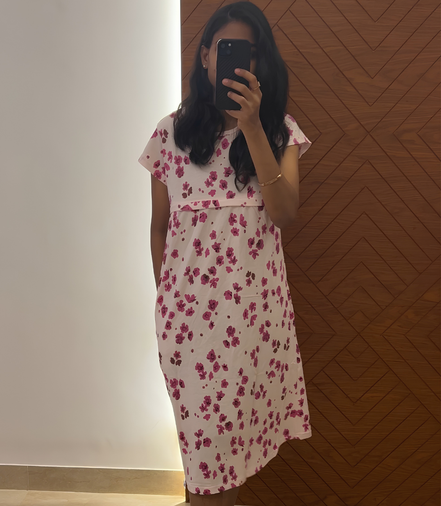 White And Pink Maternity Frock