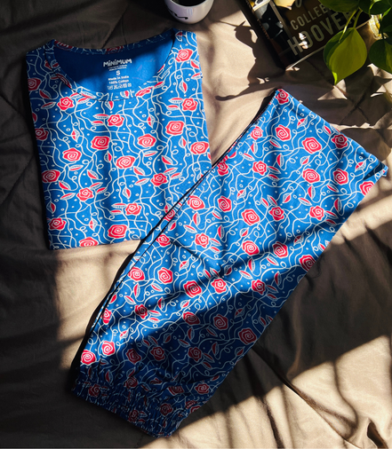 Dark Blue Floral Coords Pyjama Set
