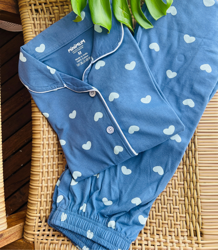 Blue Hearts Button Down set