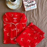 Red Bow Button Down Set