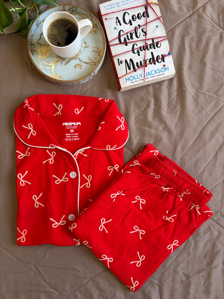 Red Bow Button Down Set